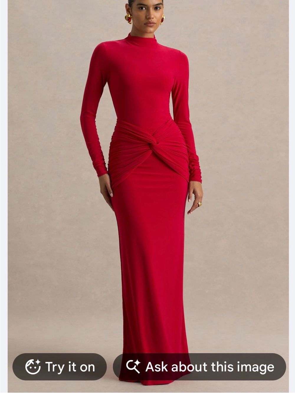 Club L London Red Long-Sleeve Twist-Knot Maxi Dress